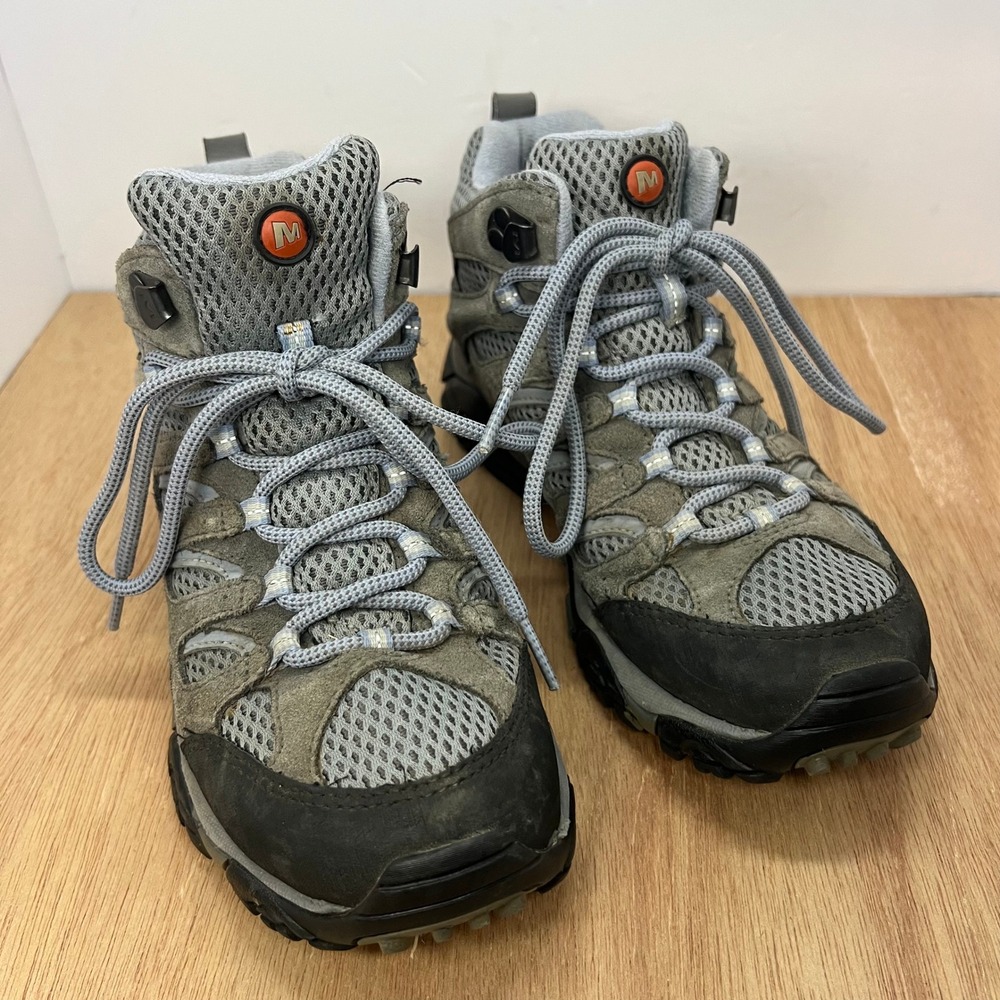 MERRELL Moab Mid Waterproof Women 6.5 Grey Periwinkle Hiking Boots J88792 Vibram